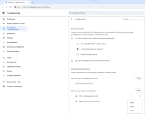 Chrome - ustawienia konfiguracji odpowiadające za powiadomienia wysyłane przez witryny.