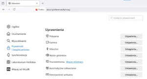Mozilla Firefox - sekcja ustawień dotycząca zarządzania powiadomieniami wysyłanymi przez strony internetowe.