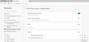 Microsoft Edge - widok konfiguracji przeglądarki odpowiedzialny za zarządzanie powiadomieniami ze stron internetowych