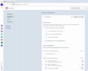 Opera - ustawienia dotyczące powiadomień.